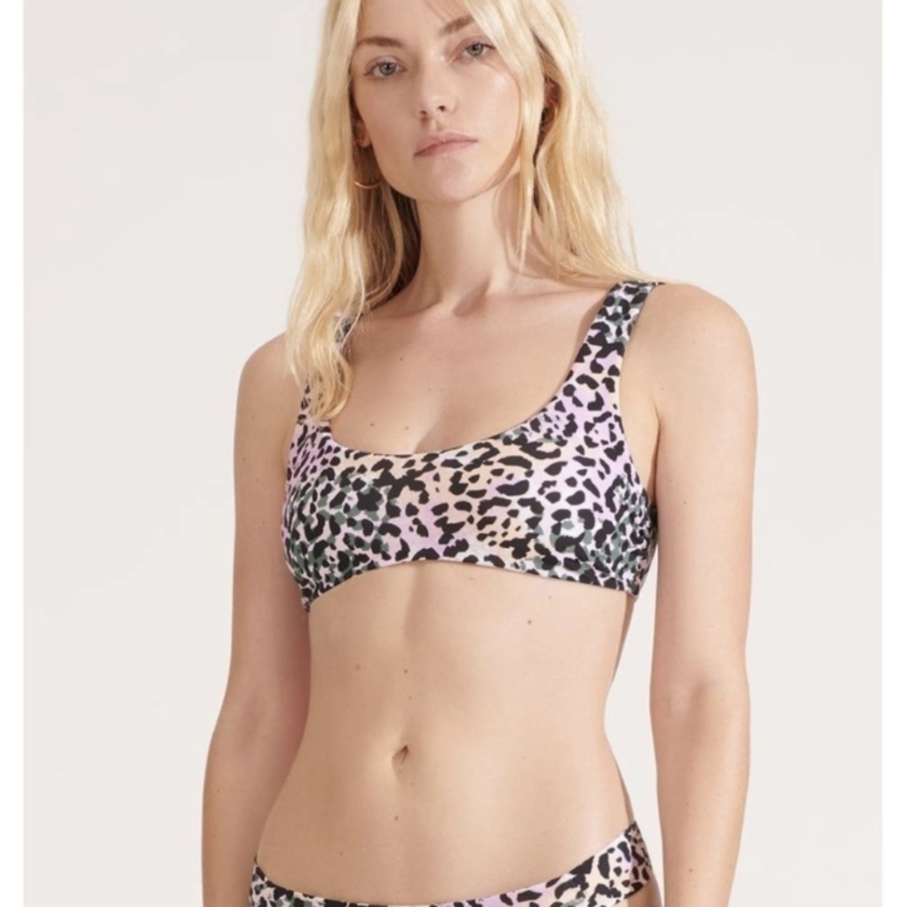 Veronica Beard Celeste Bikini Swim Top Lilac Multi Leopard Print XS